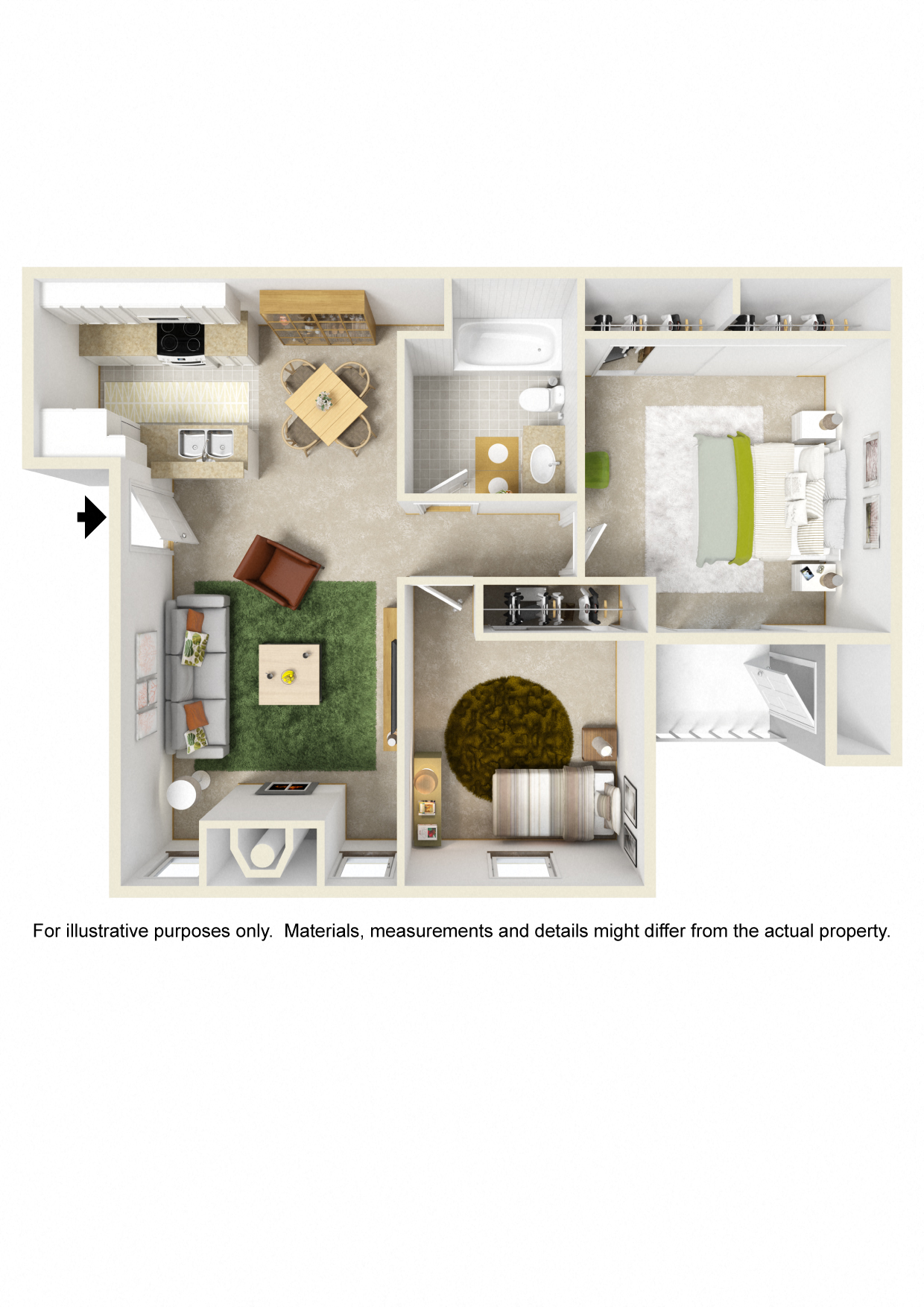 Floor plan for 2 beds, 1 bath, 815 sqft